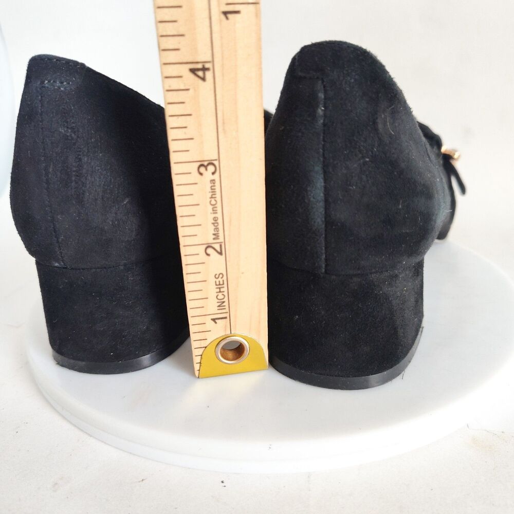 Nine West Pumps Size 8 Black Suede Leather Low Block Heels Office Kilty Pilgram - Picture 12 of 12